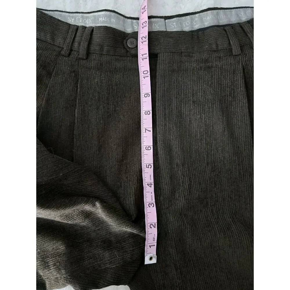 St Croix Lot Corduroy Pleated Wool Blend Dress Pants Men 36x29 Brown Black Italy
